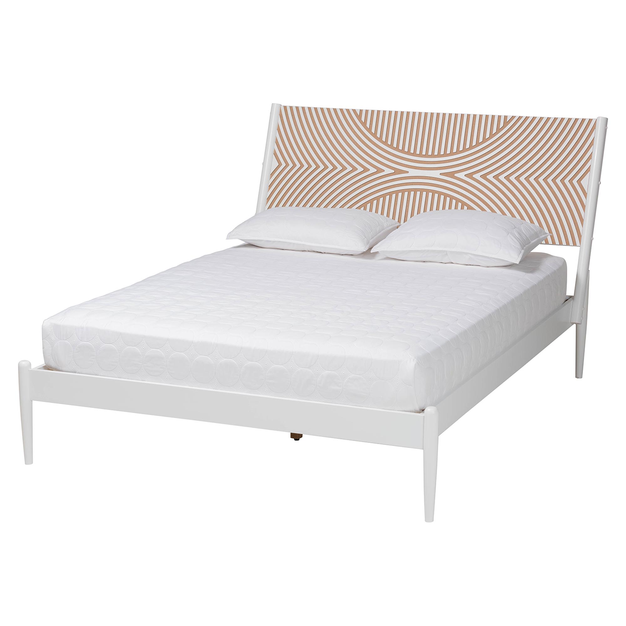 Baxton Studio Louetta Coastal White Queen Size Platform Bed with Carved Contrasting Headboard